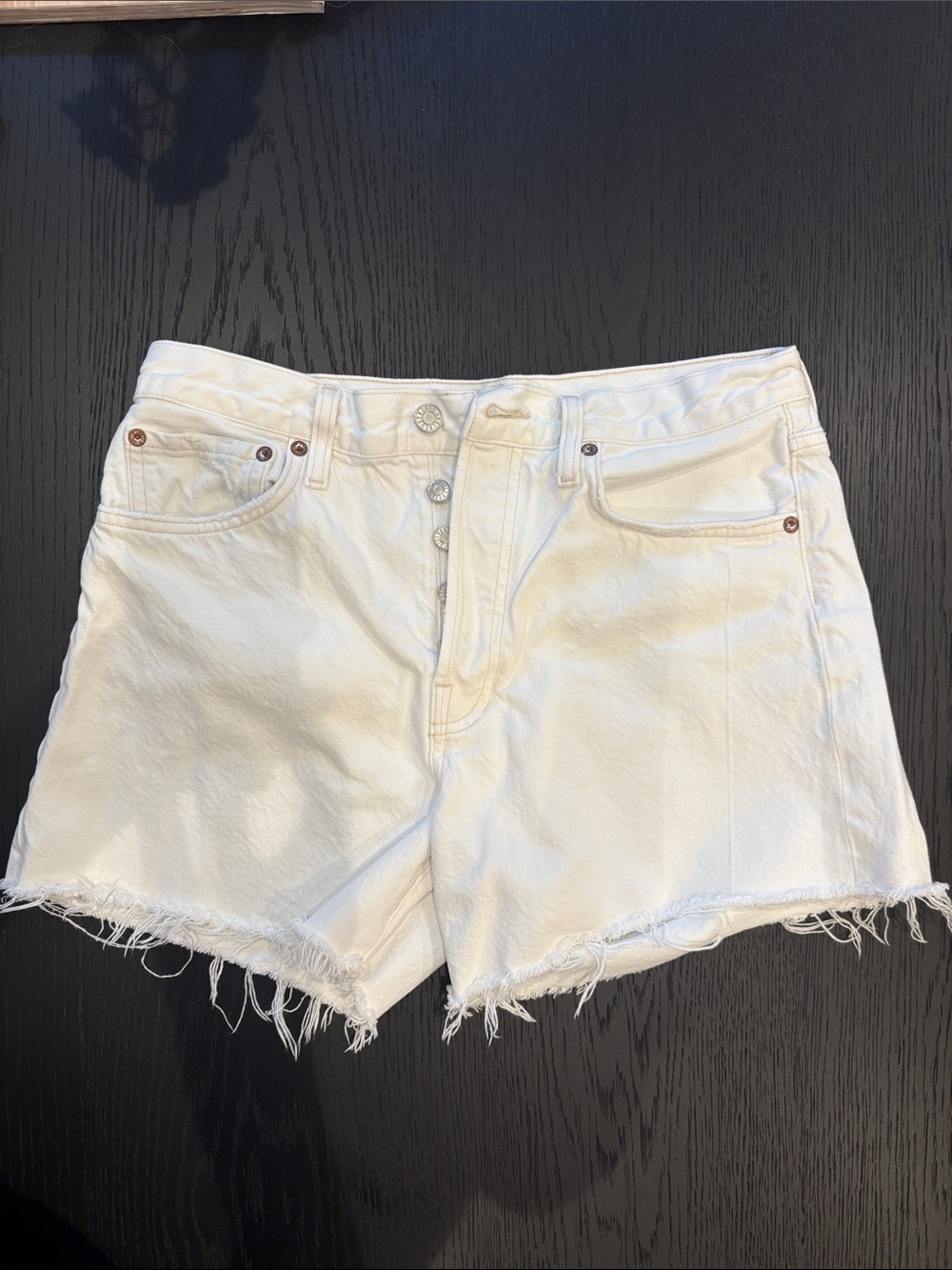 Agolde Parker Long White Denim Shorts